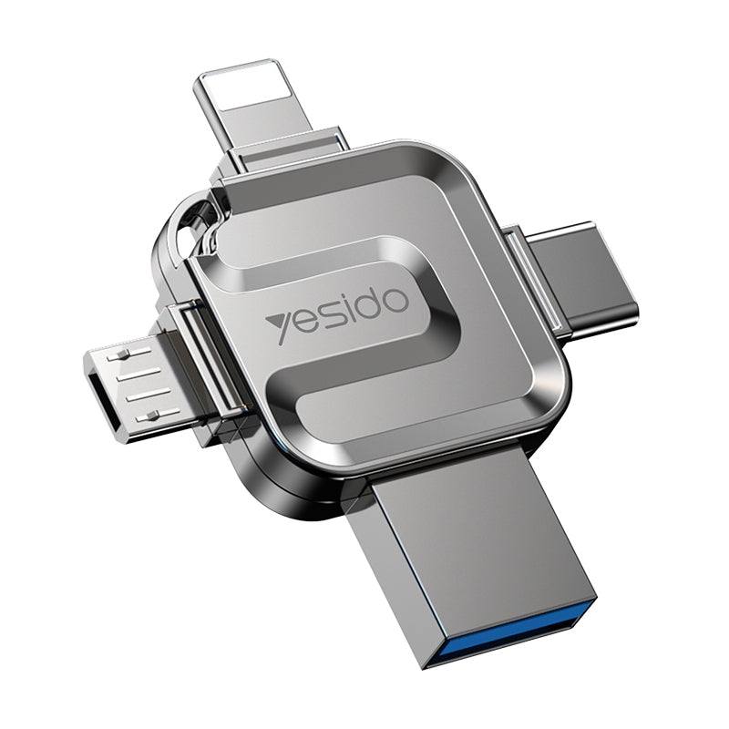 Memória Externa USB-A 3.0 / Lightning / USB-C / microUSB Yesido FL15, 64Gb