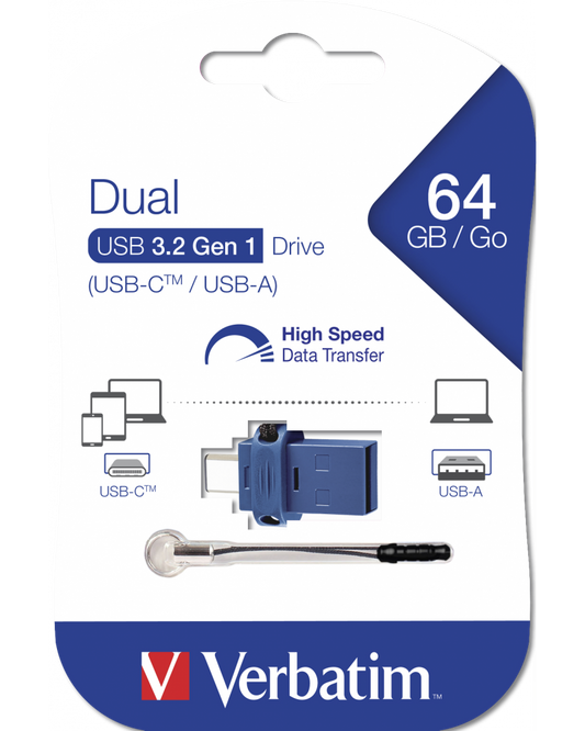Memória Externa USB-A 3.0 / USB-C Verbatim StoreNGo, 64Gb 49967