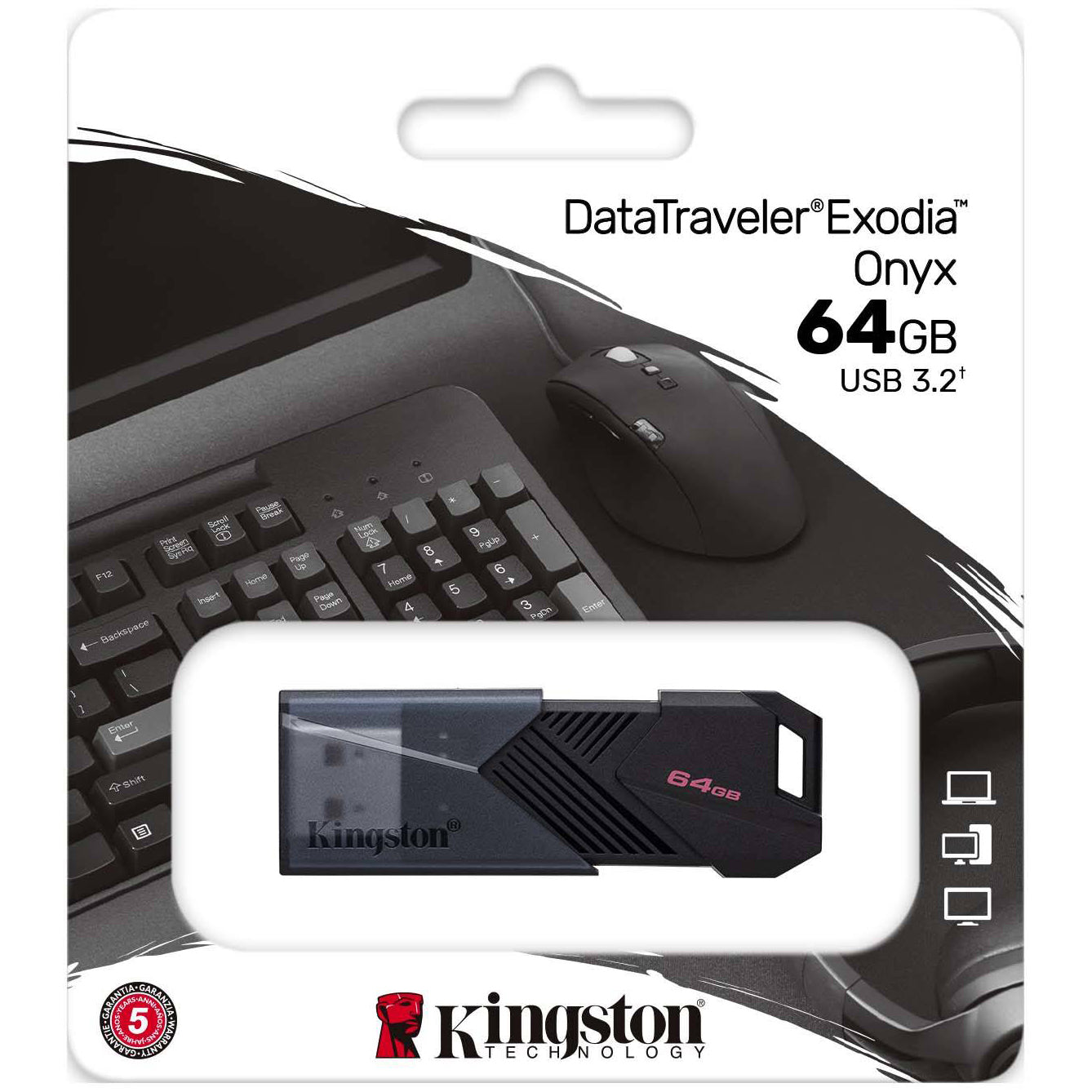 Memória Externa Kingston Exodia Onyx USB-A 3.0 Kingston Exodia Onyx, 64Gb DTXON/64GB 