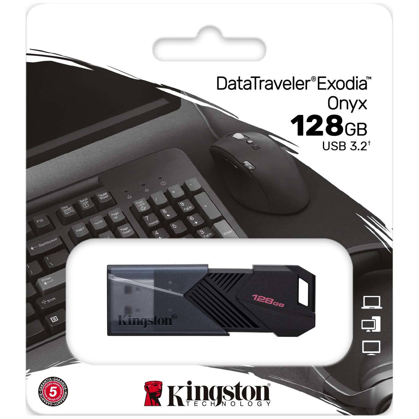 Memória Externa Kingston Exodia Onyx USB-A 3.0 Kingston Exodia Onyx, 128Gb DTXON/128GB 