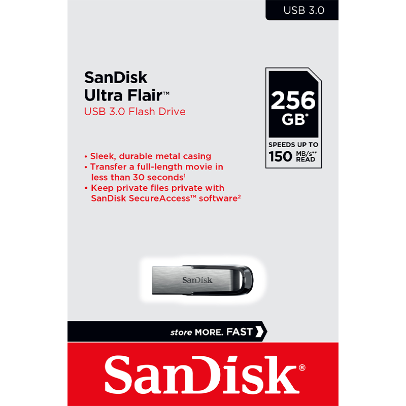 External Memory USB-A 3.0 SanDisk Ultra Flair, 256GB SDCZ73-256G-G46