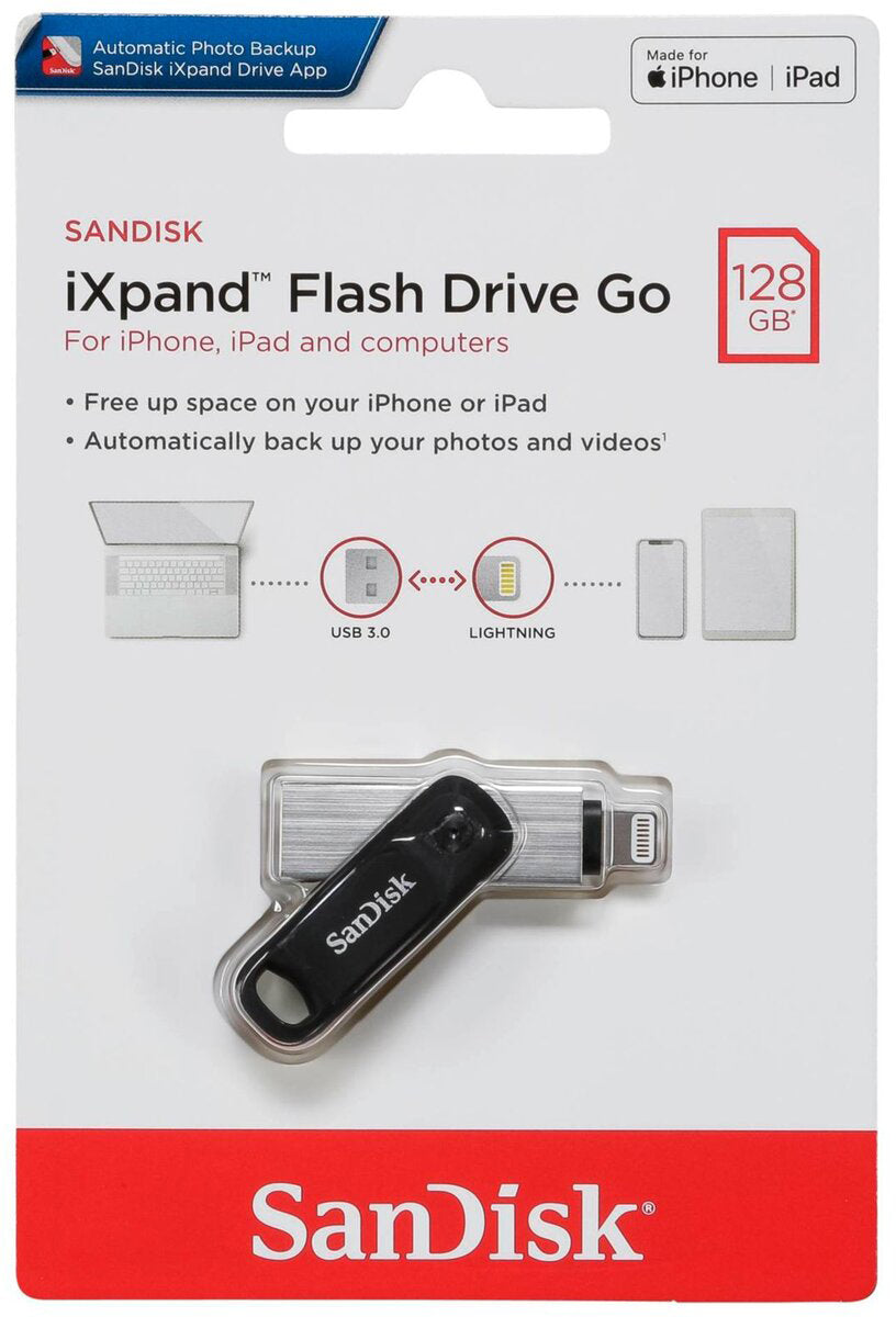 Memória Externa USB-A 3.0 / Lightning SanDisk iXpand Go, 128Gb SDIX60N-128G-GN6NE