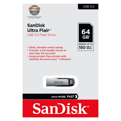 Memória Externa USB-A 3.0 SanDisk Ultra Flair, 64Gb SDCZ73-064G-G46