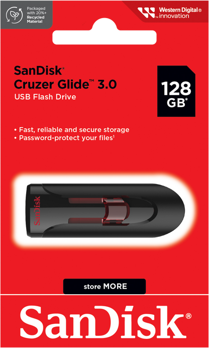 Memória Externa USB-A 3.0 SanDisk Cruzer Glide, 128Gb SDCZ600-128G-G35