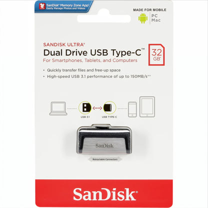 Memória Externa USB-A 3.1 / USB-C SanDisk Ultra Dual Drive, 32Gb SDDDC2-032G-G46