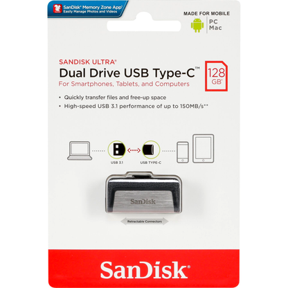 Memória Externa USB-A 3.1 / USB-C SanDisk Ultra Dual, 128Gb SDDDC2-128G-G46