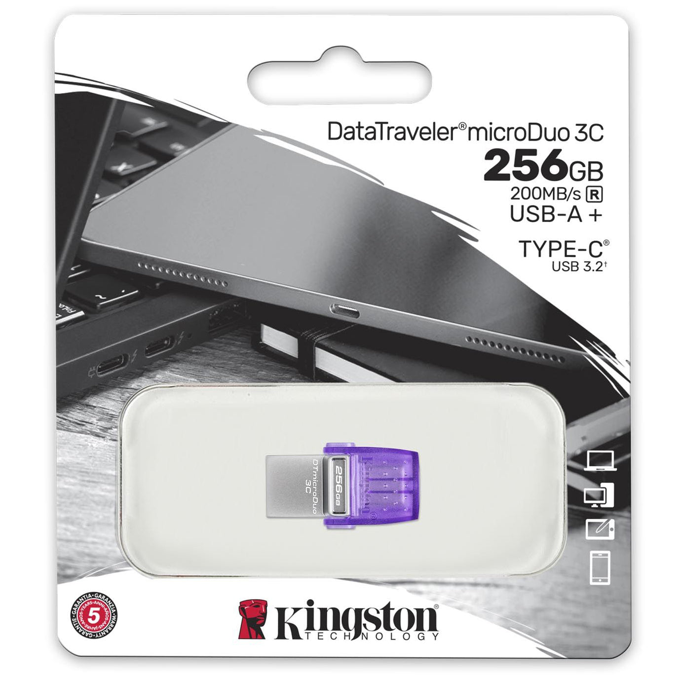 Memória externa USB-A - USB-C Kingston microDuo 3C, 256Gb DTDUO3CG3/256GB 