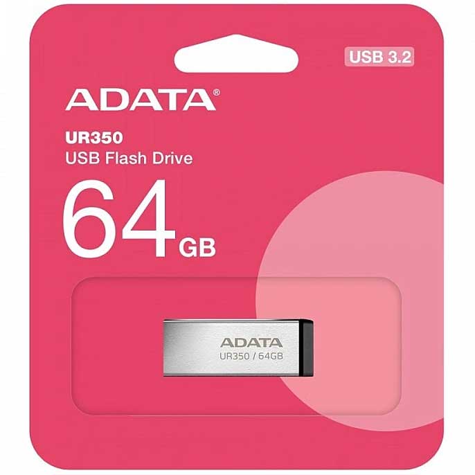 Memória externa USB-A 3.2 Adata UR350, 64Gb UR350-64G-RSR/BK 