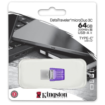 Memória externa USB-A 3.2 / USB-C Kingston microDuo 3C, 64Gb DTDUO3CG3/64GB