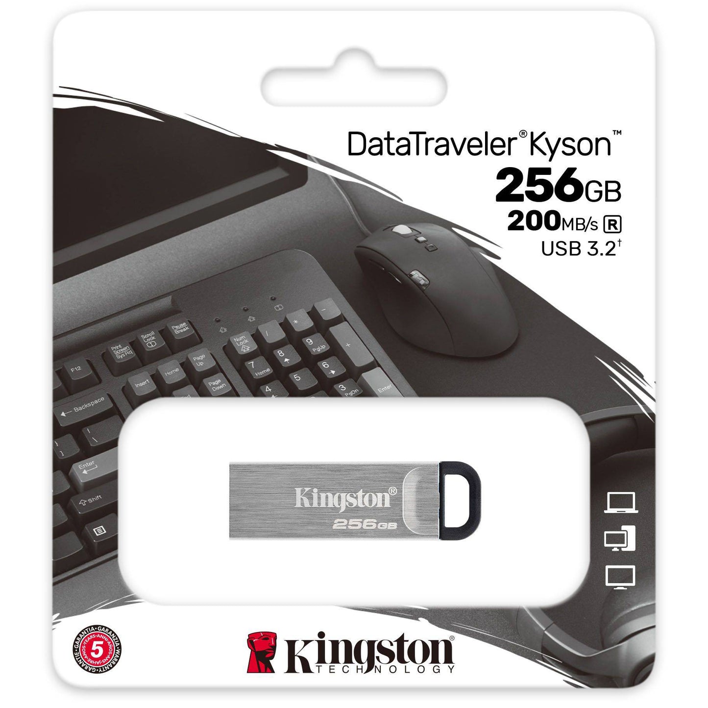 Memória externa Kingston DT Kyson USB-A 3.2 USB-A 3.2, 256Gb DTKN/256GB 