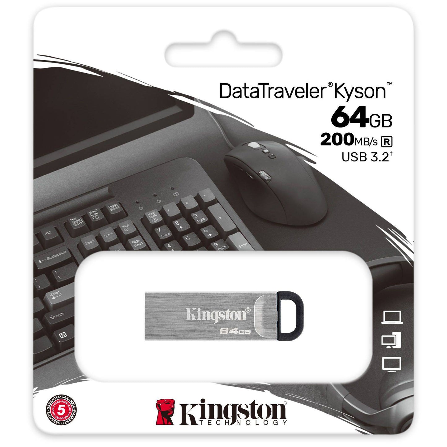 Memória Externa USB-A 3.2 Kingston DT Kyson, 64Gb DTKN/64GB
