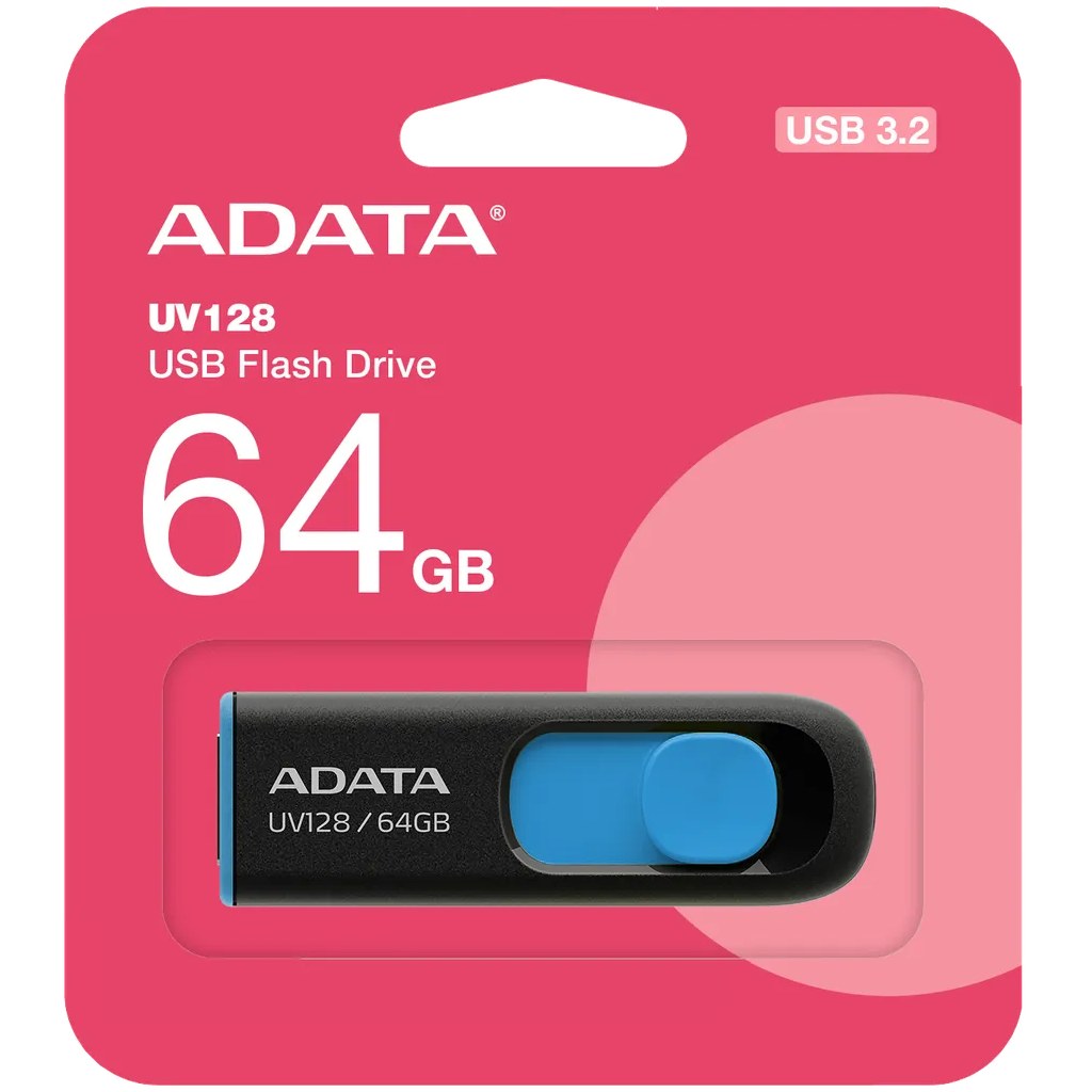 Memória externa USB-A 3.2 Adata UV128, 64Gb AUV128-64G-RBE 