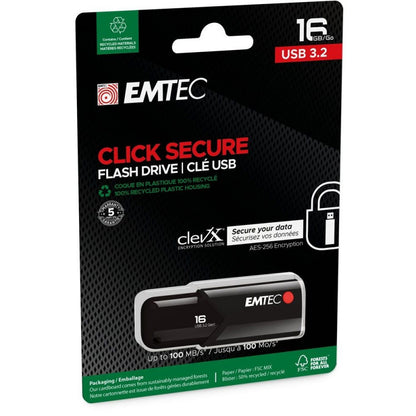 Memória Externa USB-A 3.2 Emtec B120 Click Secure, 16Gb ECMMD16GB123