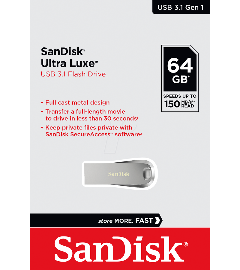 Memória Externa USB-A 3.2 SanDisk Ultra Luxe, 64Gb SDCZ74-064G-G46