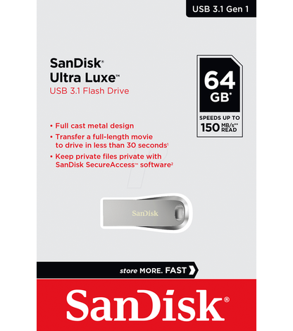 Memória Externa USB-A 3.2 SanDisk Ultra Luxe, 64Gb SDCZ74-064G-G46