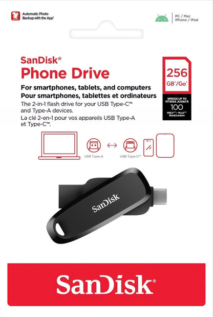 Memória Externa USB-A 3.2 / USB-C SanDisk Phone Drive, 256Gb SDDDC6-256G-G46