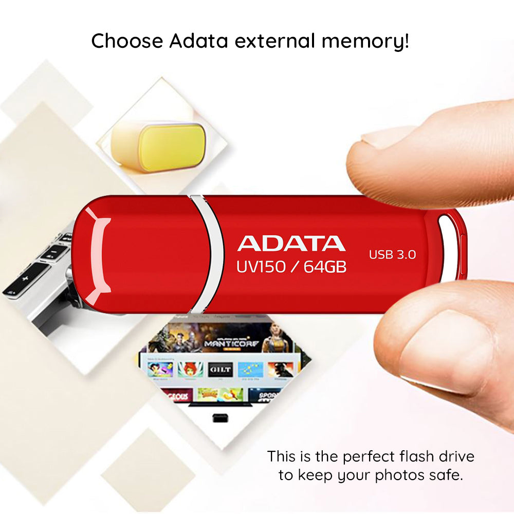 Memória Externa USB-A 3.2 Adata UV150, 128 GB AUV150-128G-RBK