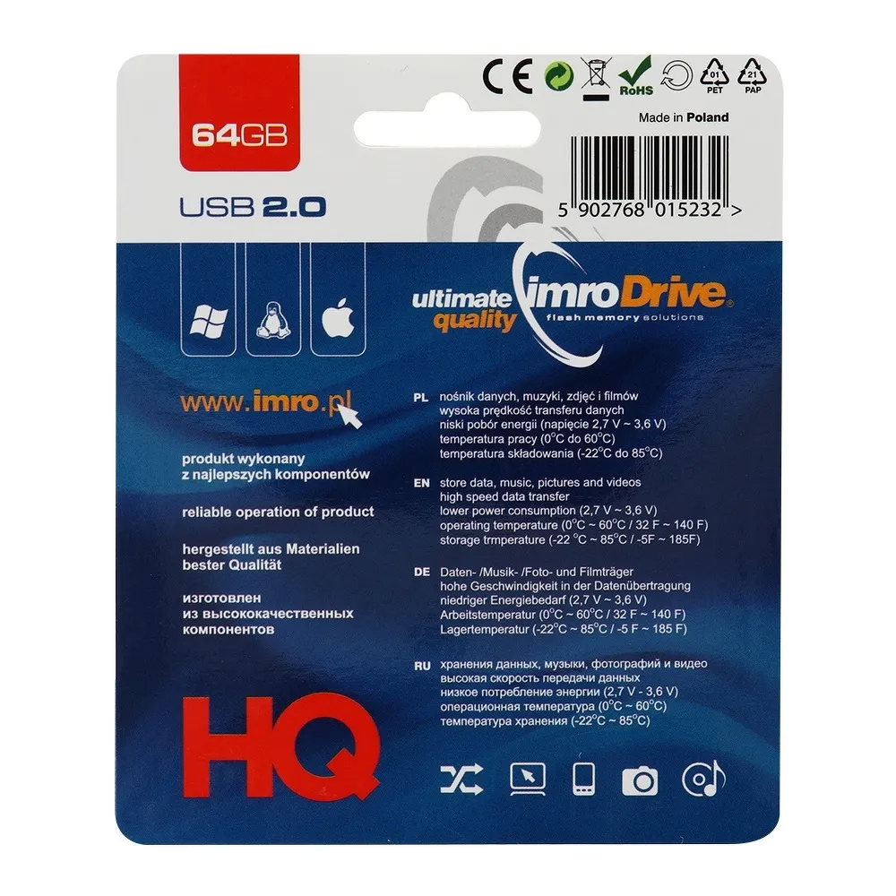 Memória Externa USB-A Imro, 64Gb
