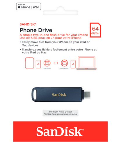 SanDisk Phone Drive External Memory USB-C / Lightning, 64Gb SDIXD0N-064G-GN6NN