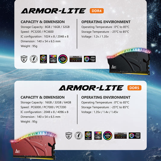 Memória RAM Dato Ares Armor Lite, DDR4, RGB, 8GB, 3600Mhz, CL18, Vermelha ARB8G4R36