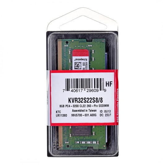 Memória RAM Kingston ValueRAM, DDR4 SODIMM, 8GB, 3200Mhz KVR32S22S8/8