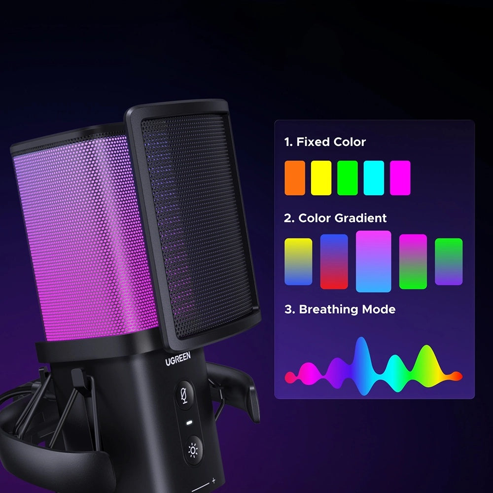 UGREEN CM581 Cardioid Microphone (65629), RGB, USB-C, 1.5m, Black