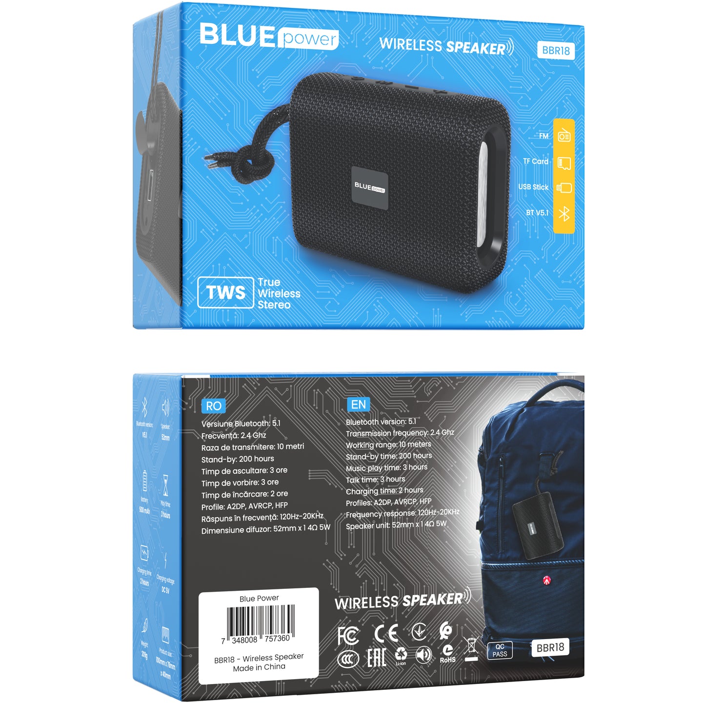 Altifalante portátil Bluetooth BLUE Power BBR18 Encourage Sports, 5W, TWS, preto