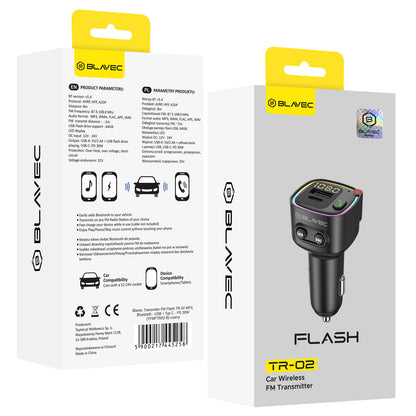 Modulador FM Bluetooth Blavec Flash TR-02, 1 x USB-A - 1 x USB-C