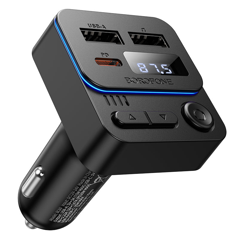Modulador FM Bluetooth Borofone BC60 Hero, 2 x USB-A - 1 x USB-C