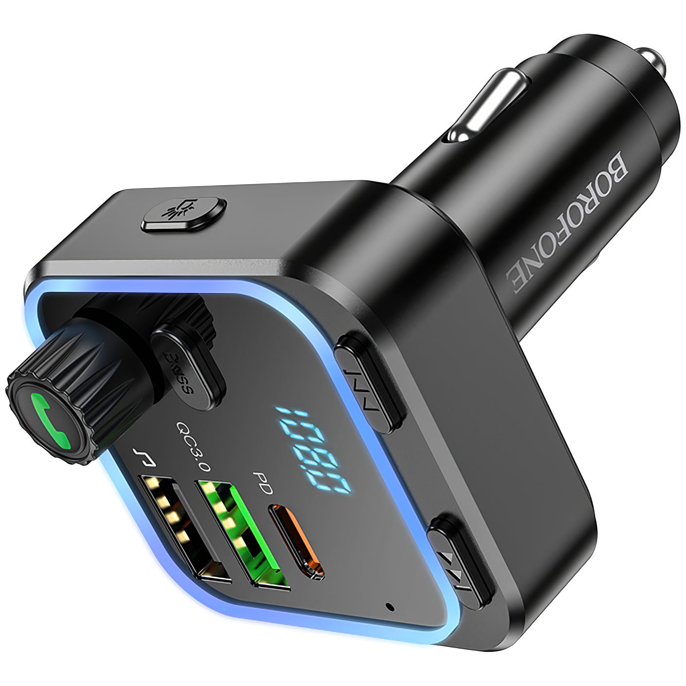 Modulador FM Bluetooth BC53 Highway, 2 x USB-A - 1 x USB-C 