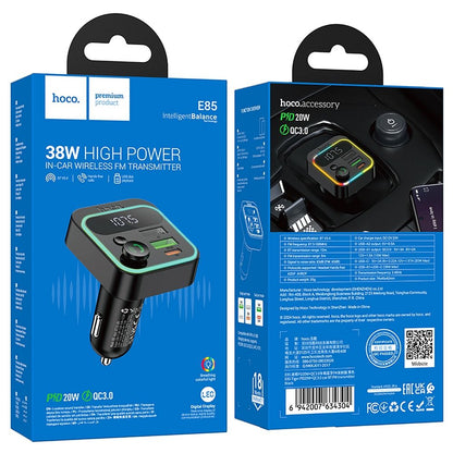Modulador FM Bluetooth HOCO E85, 2 x USB-A - 1 x USB-C
