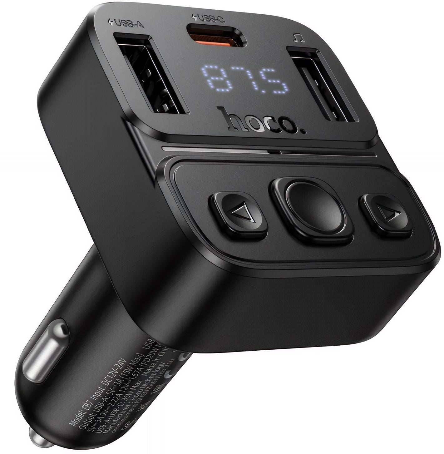 Modulador FM Bluetooth HOCO E87, 2 x USB-A - 1 x USB-C