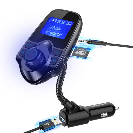 Modulador FM Bluetooth Techsuit MFM4, 1 x USB-A - 1 x 3.5mm - 1 x microSD, Preto