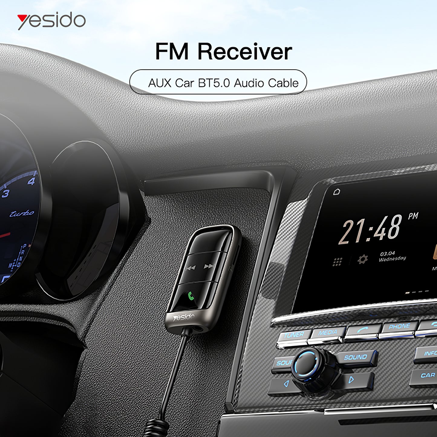 Modulador FM Bluetooth Yesido YAU32, 1 x 3.5mm - 1 x microSD