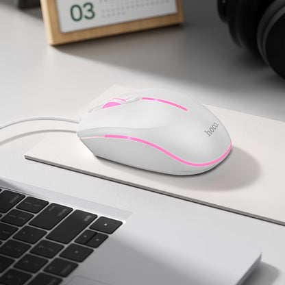 Rato Gaming Com Fio USB HOCO GM37, RGB, 2400DPI, Branco