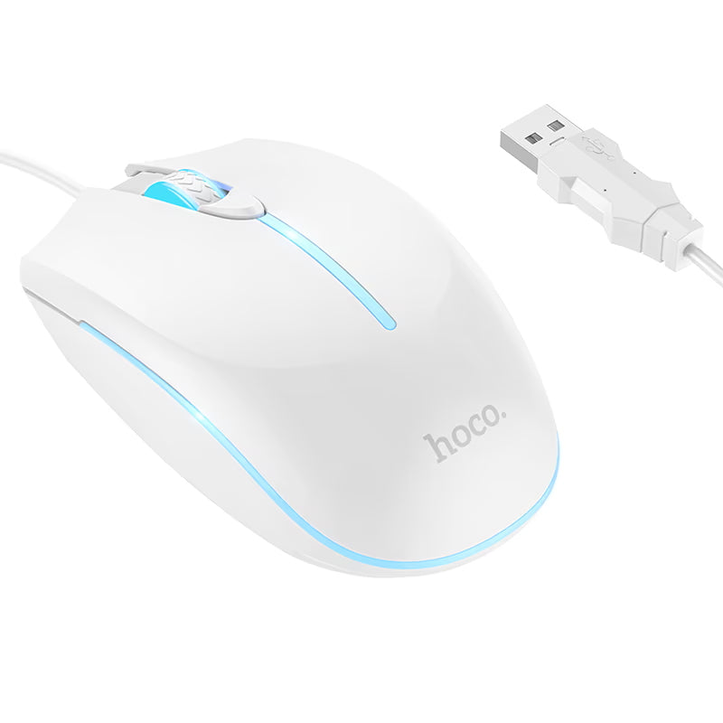 Rato Gaming Com Fio USB HOCO GM37, RGB, 2400DPI, Branco