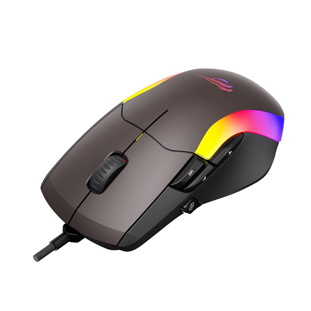 Mouse Gaming com Fio USB HAVIT MS959S, RGB, 1200DPI - 8000DPI, 1.6m, Preto Ocre