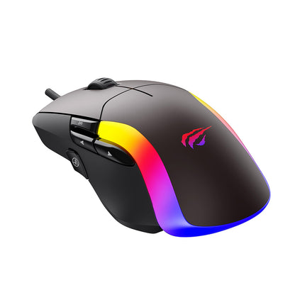 Mouse Gaming com Fio USB HAVIT MS959S, RGB, 1200DPI - 8000DPI, 1.6m, Preto Ocre