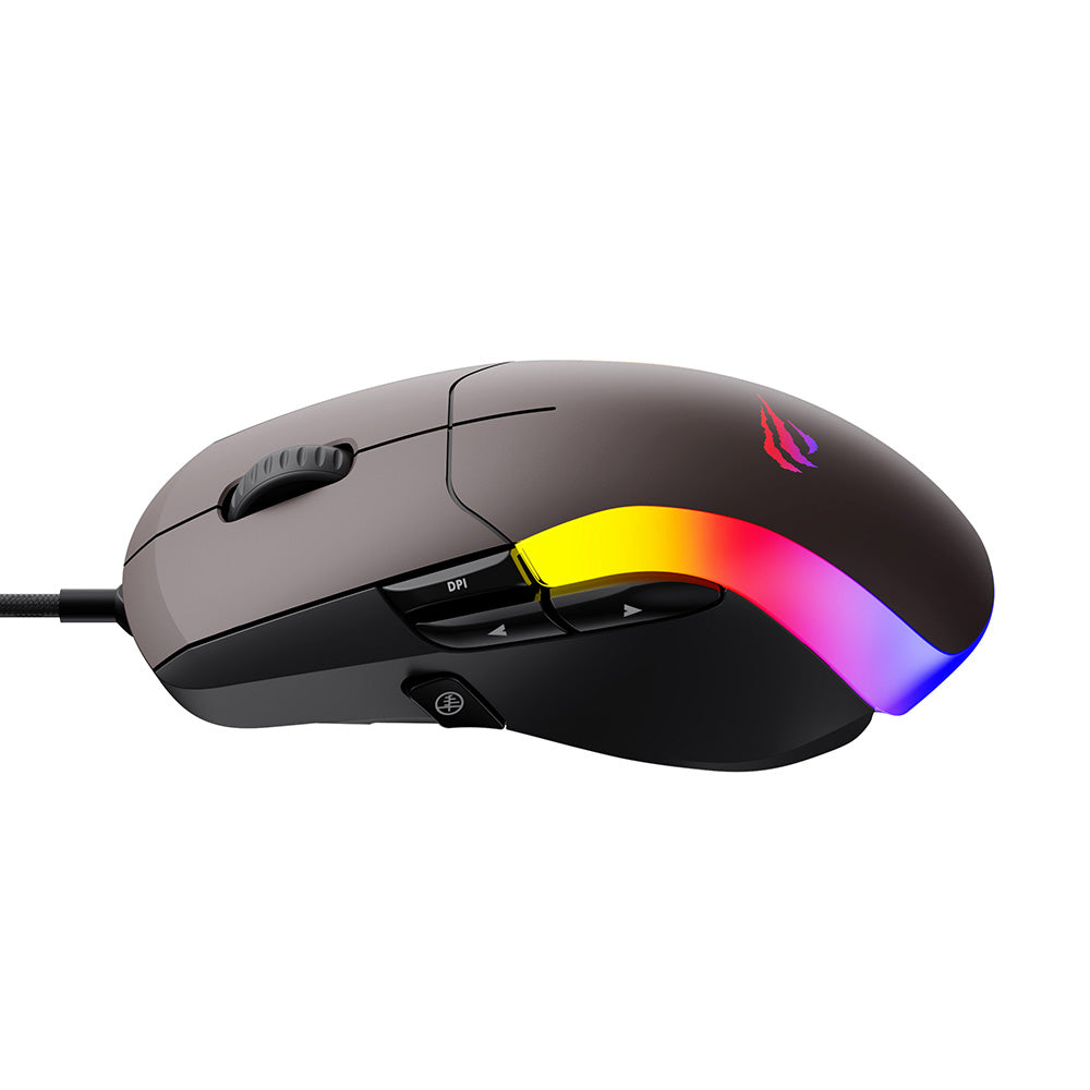 Mouse Gaming com Fio USB HAVIT MS959S, RGB, 1200DPI - 8000DPI, 1.6m, Preto Ocre