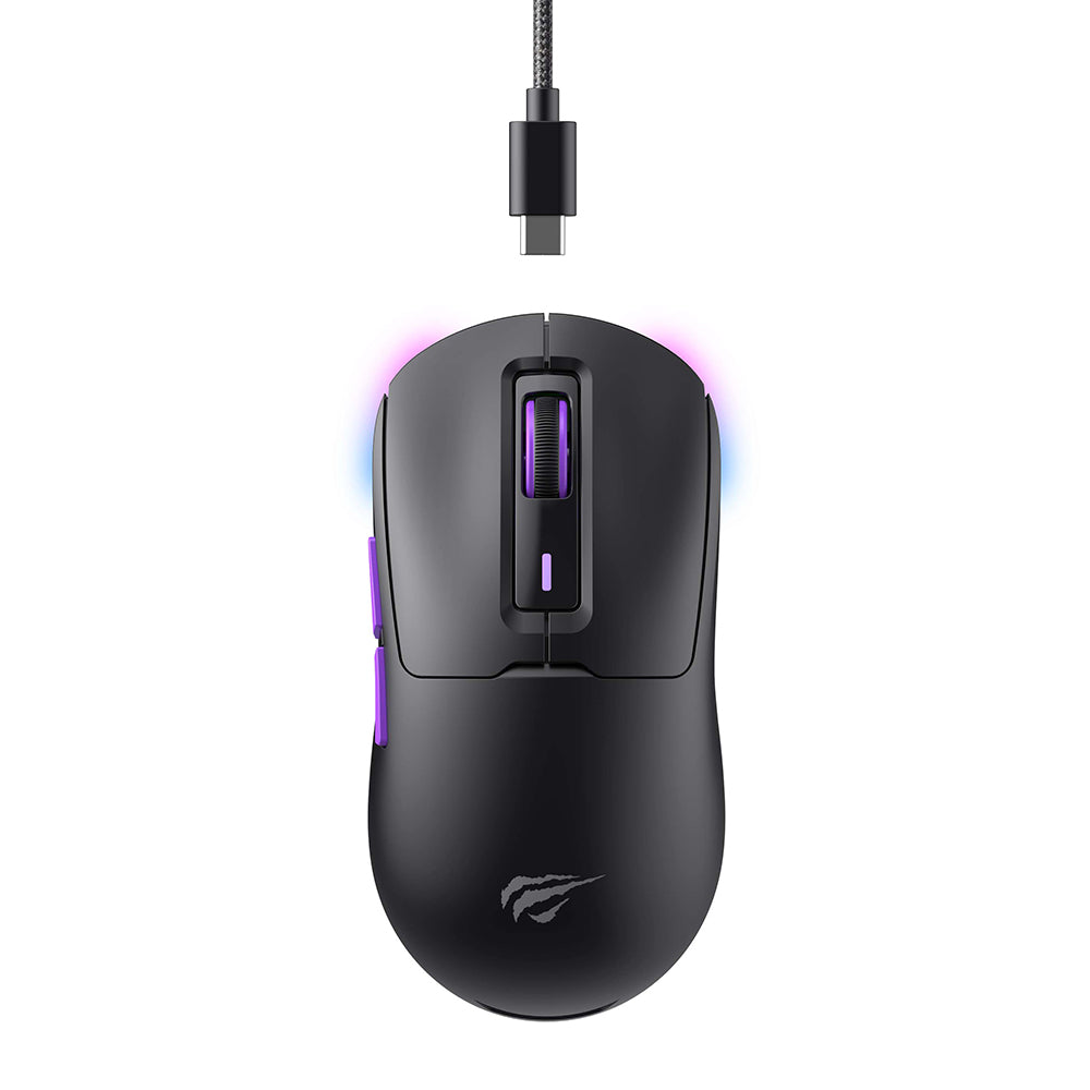 Mouse Gaming Wireless HAVIT MS969WB, RGB, 1000DPI - 16000DPI, BT / Wi-Fi / Com fio, Preto