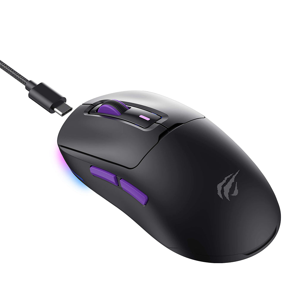 Mouse Gaming Wireless HAVIT MS969WB, RGB, 1000DPI - 16000DPI, BT / Wi-Fi / Com fio, Preto