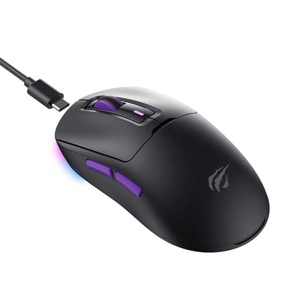 Mouse Gaming Wireless HAVIT MS969WB, RGB, 1000DPI - 16000DPI, BT / Wi-Fi / Com fio, Preto