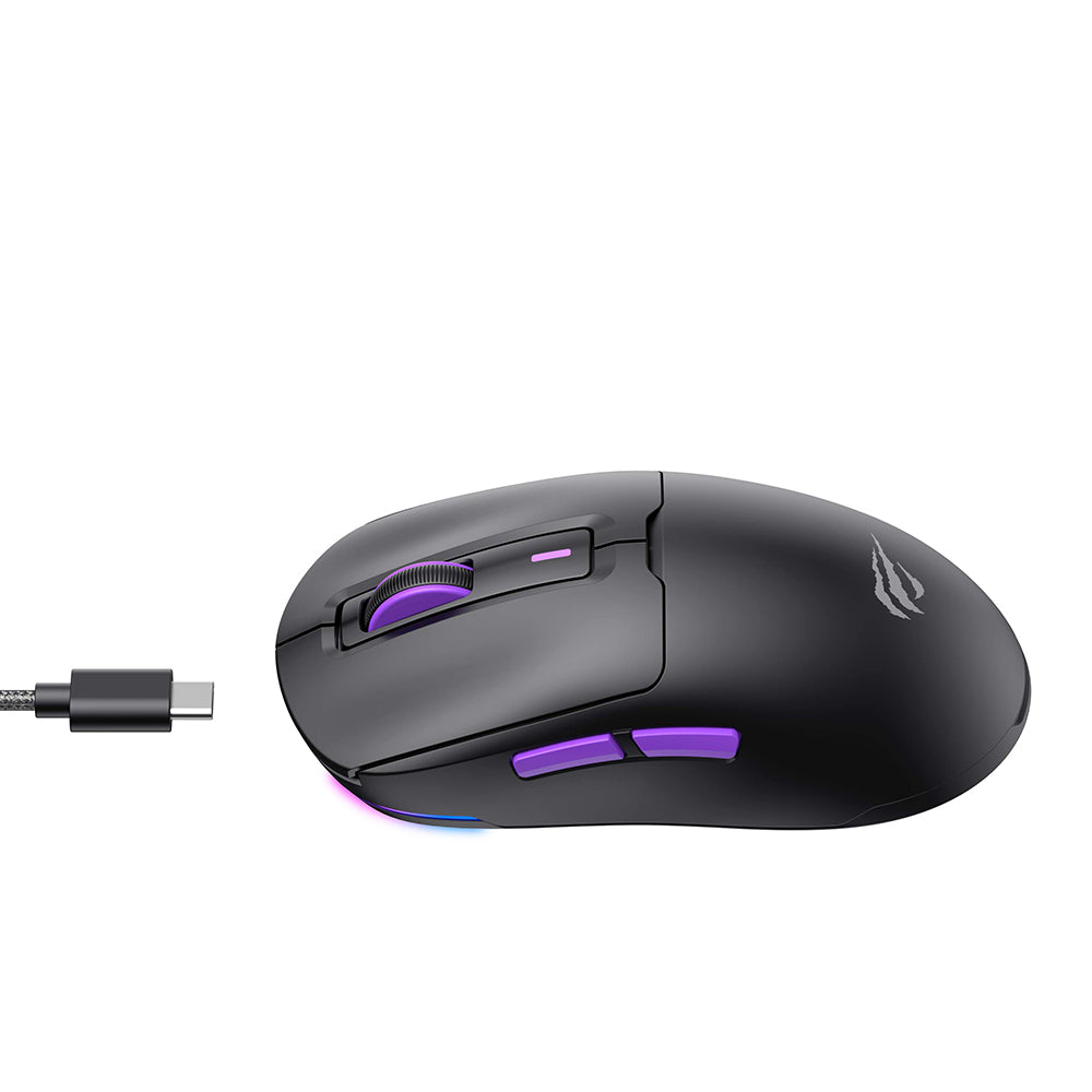 Mouse Gaming Wireless HAVIT MS969WB, RGB, 1000DPI - 16000DPI, BT / Wi-Fi / Com fio, Preto