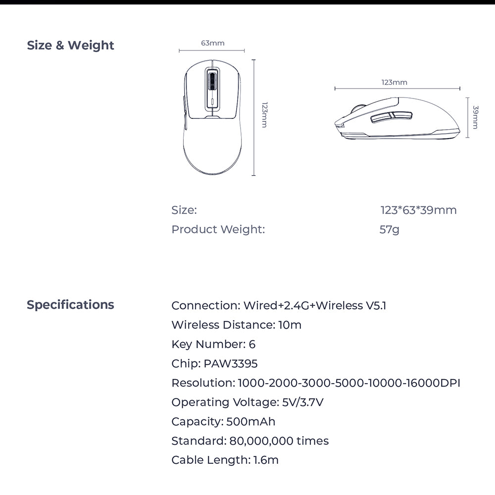 Mouse Gaming Wireless HAVIT MS969WB, RGB, 1000DPI - 16000DPI, BT / Wi-Fi / Com fio, Preto