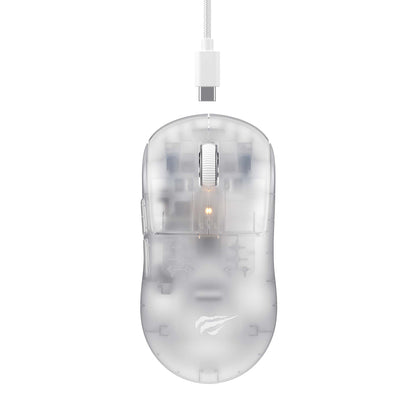 Mouse Gaming Wireless HAVIT MS970WB Pro, 800DPI - 12000DPI, BT / Wi-Fi / Com fio, Branco Transparente