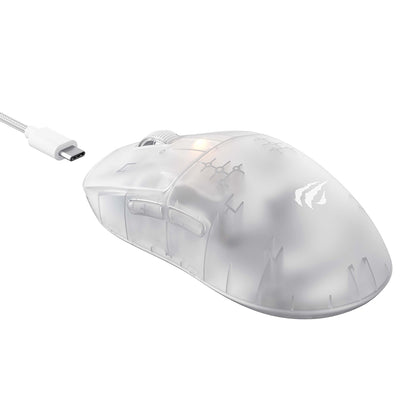 Mouse Gaming Wireless HAVIT MS970WB Pro, 800DPI - 12000DPI, BT / Wi-Fi / Com fio, Branco Transparente