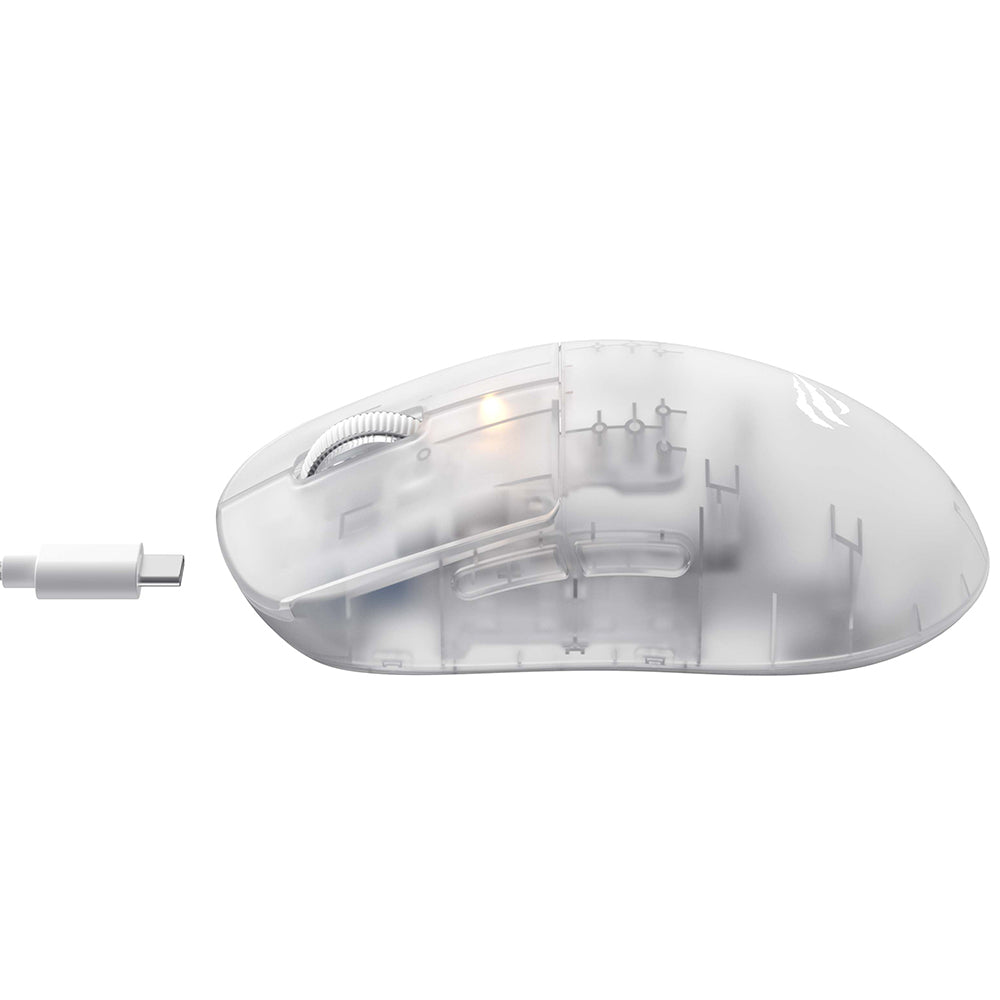 Mouse Gaming Wireless HAVIT MS970WB Pro, 800DPI - 12000DPI, BT / Wi-Fi / Com fio, Branco Transparente