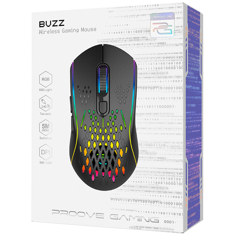 Mouse Gaming Wireless Proove Buzz, RGB, 800DPI - 4800DPI, Preto WMBU00022401