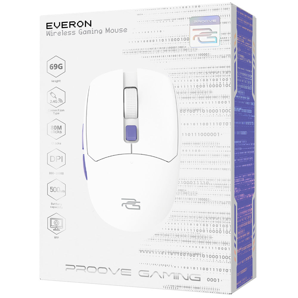 Proove Everon Wireless Gaming Mouse, 800DPI - 10000DPI, White WMEV00022002