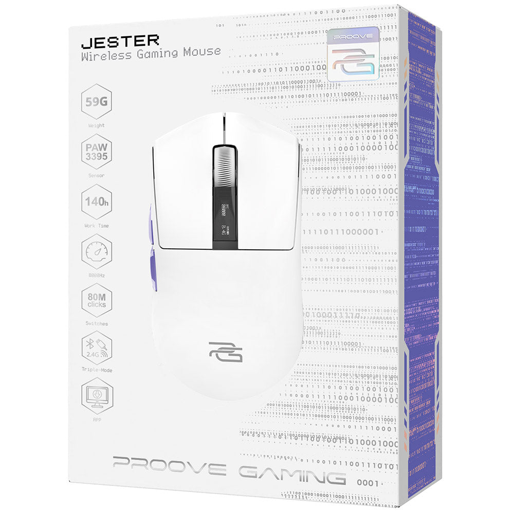 Mouse Gaming Wireless Proove Jester, 800DPI - 26000DPI, Display OLED, Branco WMJS00022002